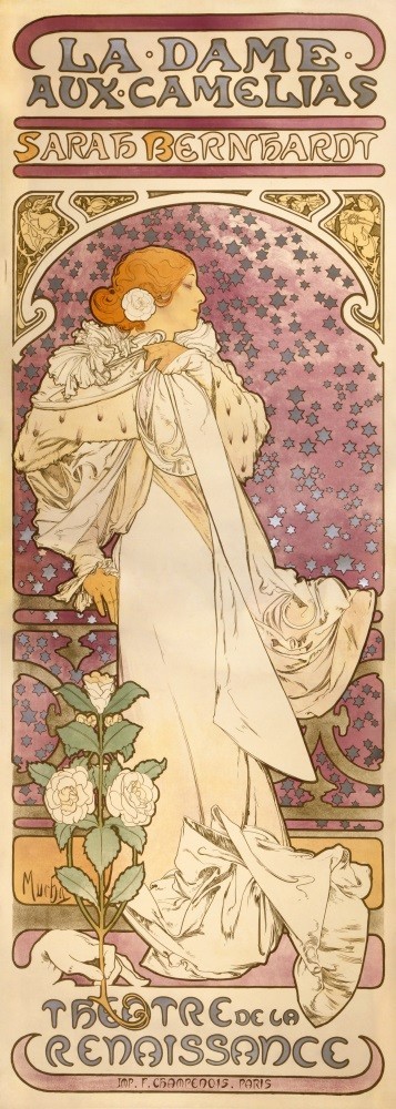 【フルサイズ版】アルフォンス・ミュシャ 椿姫 the-lady-of-the-camellias 1896年 壁紙ポスター 291×815mm はがせるシール式 048S2_画像1