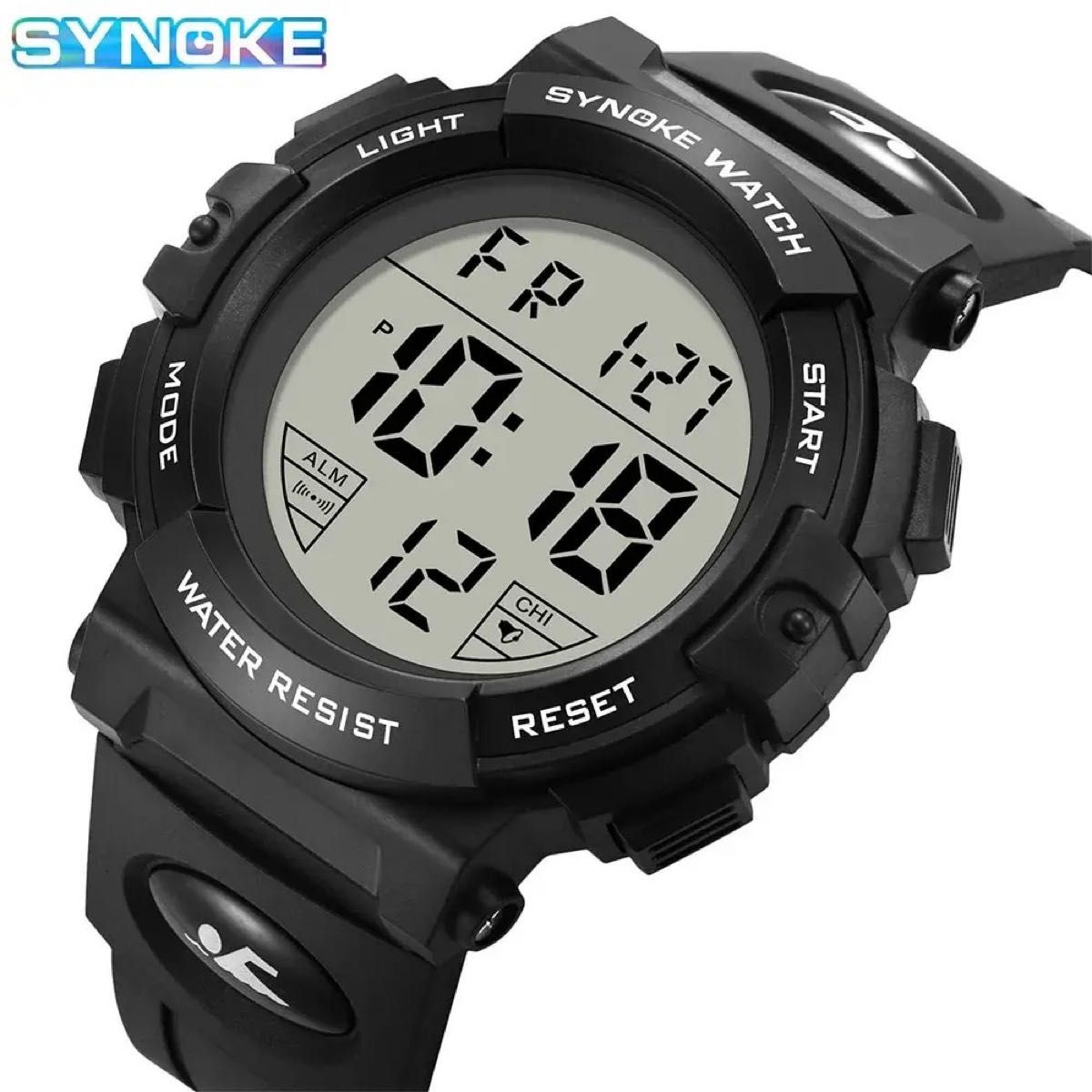 新品 SYNOKEスポーツデジタル 防水 デジタルストップウォッチ メンズ腕時計 9856 ブラック