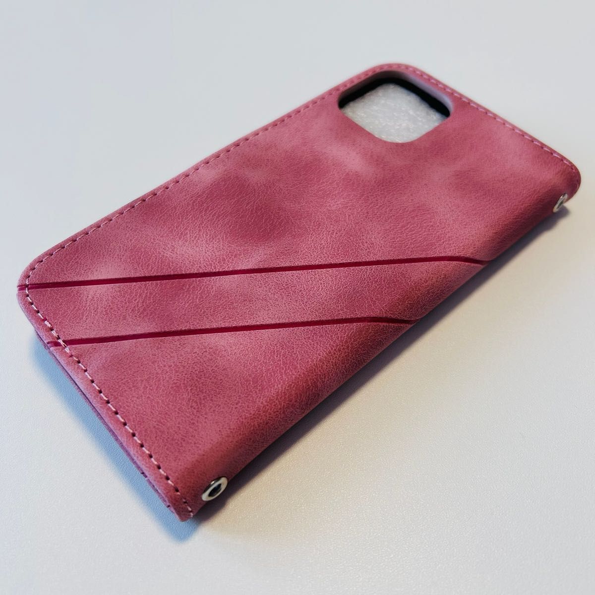 手帳型 iPhone 15 スマホケース ピンク ★シンプル おしゃれ ストラップ 軽量 かわいい