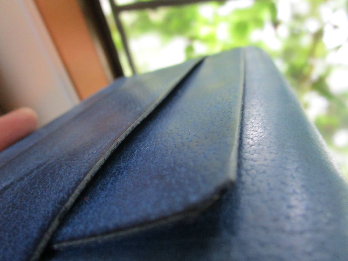 book@. beautiful . carrying is possible hand made book cover! library size! Indigo blue fine quality pull up cow leather! aging! original leather! leather!