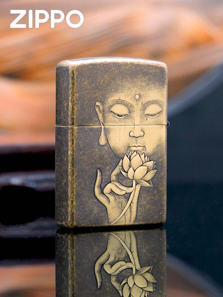 1円 禅仏 両面彫刻 Zippo 真鍮製 ライター ジッポー オイルライター 新品 煙グッズ _画像2