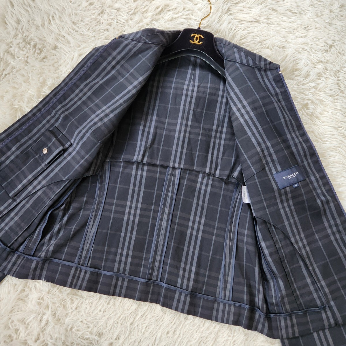 大きいサイズ バーバリー ロンドン【総柄 ノバチェック 高伸縮性 希少サイズ42 XL相当】BURBERRY LONDON ジャケット コート ダークネイビー_画像7