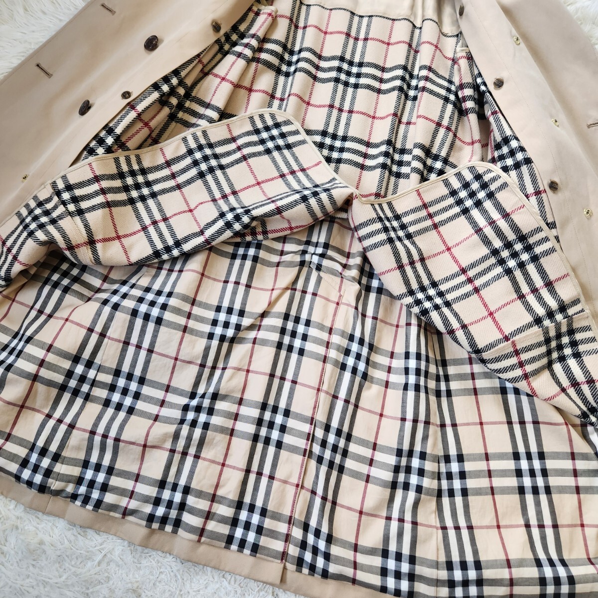 美品 バーバリー ロンドン【ハニーベージュ ライナー ノバチェック 着丈100cm 36 S】BURBERRY LONDON トレンチコート スプリングコート_画像8