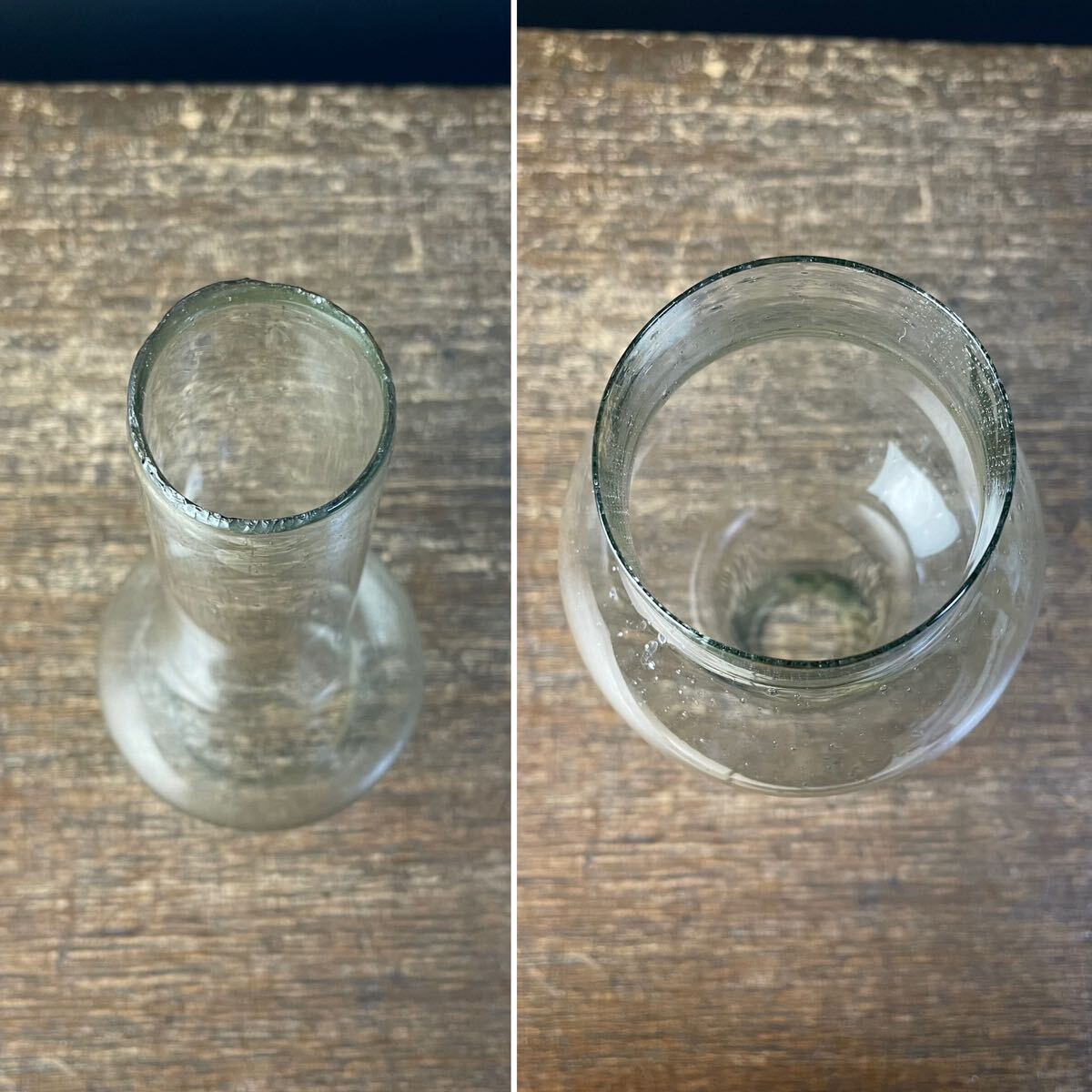 蔵出し ランプ ホヤ ガラス 高さ 約24センチ オイルランプ ホヤ瓶 気泡入 時代物 硝子 骨董 照明 工芸ガラス アンティーク ガラス to-3の画像4