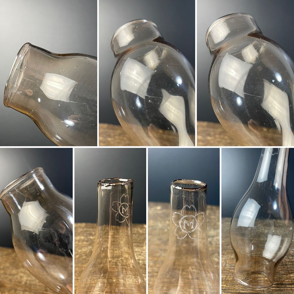 蔵出し ランプ ホヤ ガラス 高さ 約14.6センチ オイルランプ ホヤ瓶 時代物 硝子 骨董 照明 工芸ガラス アンティーク ガラス to-17の画像9