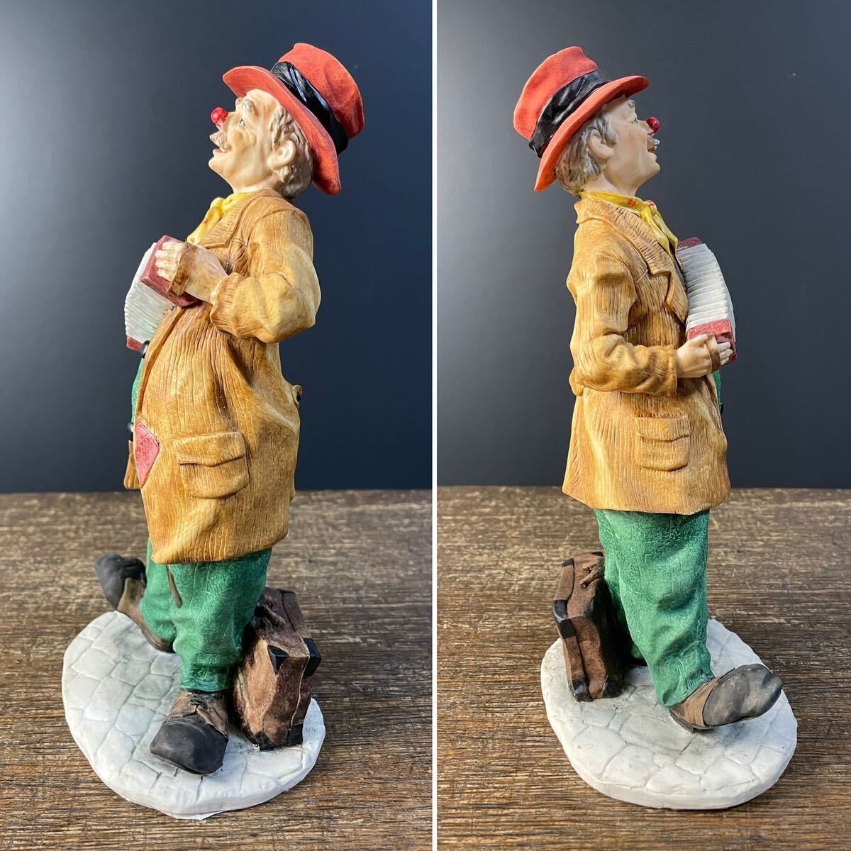 POLY CLOWN FIGURINE ピエロ 置物 高さ約27cm インテリア 雑貨 アコーディオン 演奏 ピエロ 人形 飾り_画像4