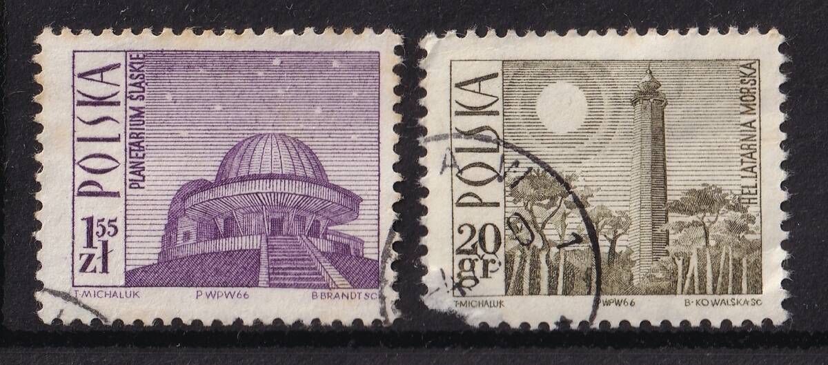 1966年頃/ポーランド/外国切手2枚セット/プラネタリウム ヘル灯台/155ZL 20GR/POLSKA_画像1