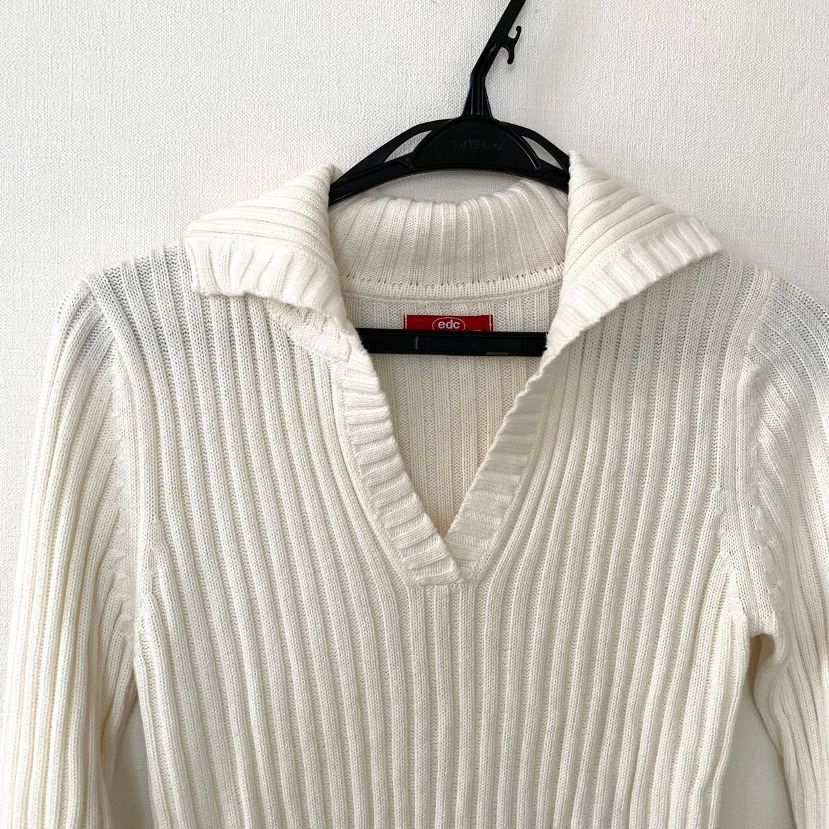 美品 ESPRIT エスプリリブニット セーター 可愛い 刺繍 コットン混 オフホワイト M