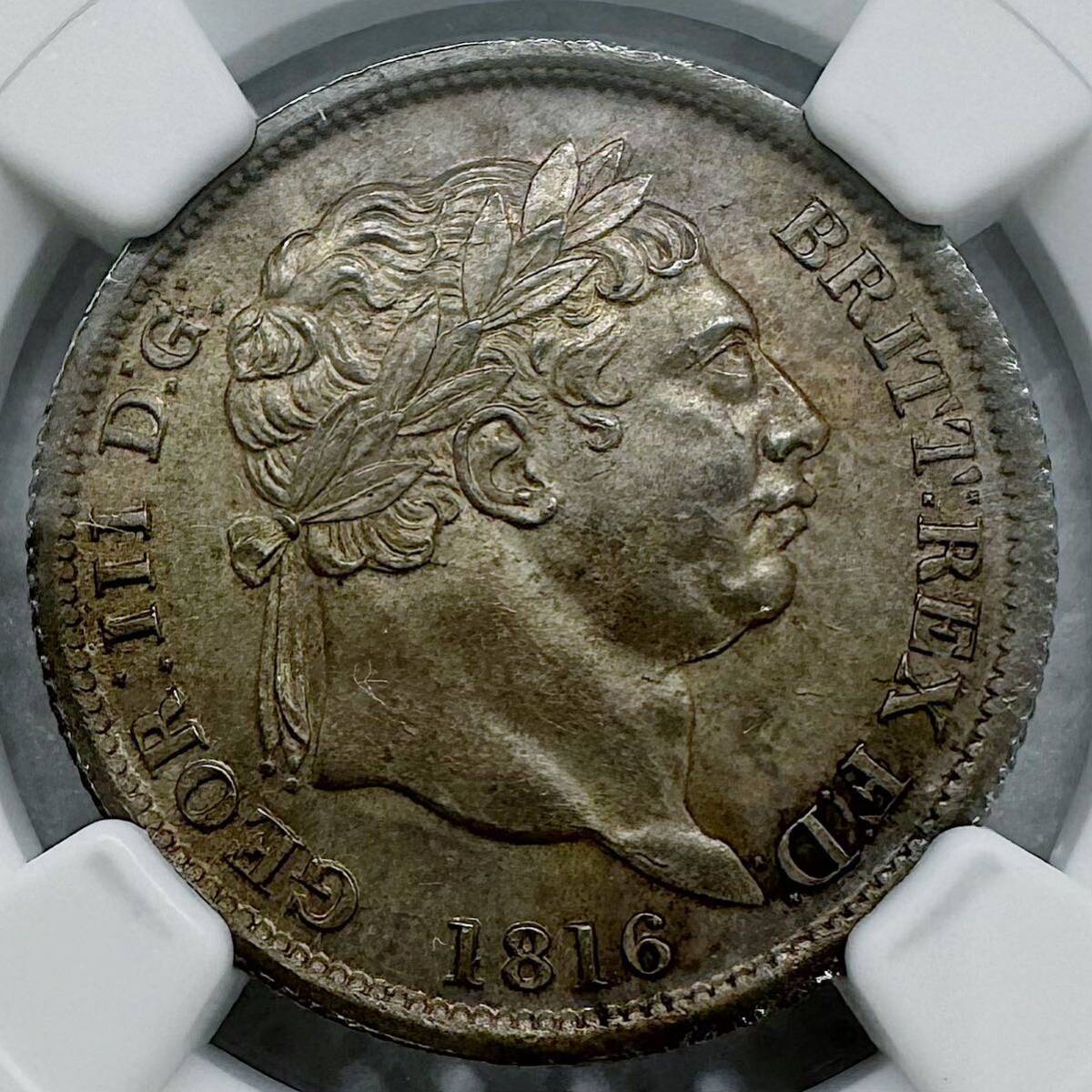 【高評価】 1816イギリス 銀貨 1シリング ジョージ3世 NGC MS64 アンティークコイン _画像1