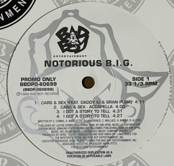 Notorious B.I.G. Cars & Sex / The Garden Freestyle US Original Promo盤 90's Hip Hop 2Pac Big Daddy Kane Grand Piba_画像1