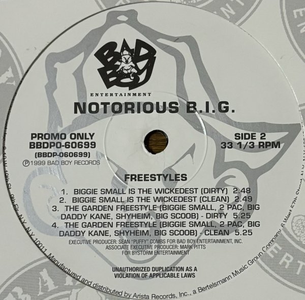 Notorious B.I.G. Cars & Sex / The Garden Freestyle US Original Promo盤 90's Hip Hop 2Pac Big Daddy Kane Grand Piba_画像2
