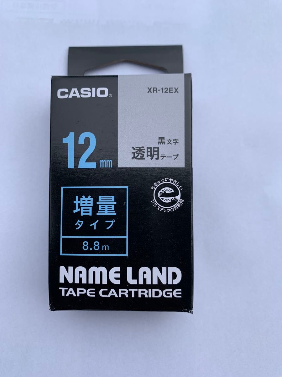 カシオ　ネームランドテープ　12mm  増量タイプ 黒文字 透明テープ