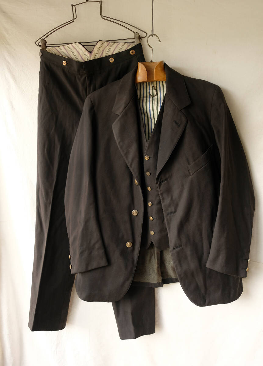 1920's 1930's フランス ヴィンテージ テーラード3ピース サックコート スーツ 20s 30s ワークジャケット パンツ ベスト ジレ_画像1