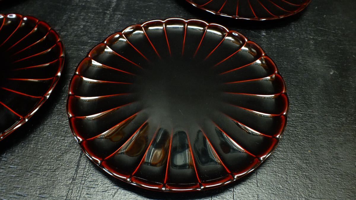 菊皿 五枚組 銘々皿 菓子皿 漆器 茶道具 木製漆器 小皿 象彦 時代物 _画像8