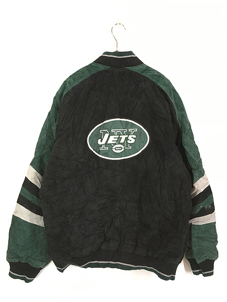 古着 NFL New York Jets ジェッツ 本革 オール スエード レザー スタジャン ジャケット L 古着_画像3