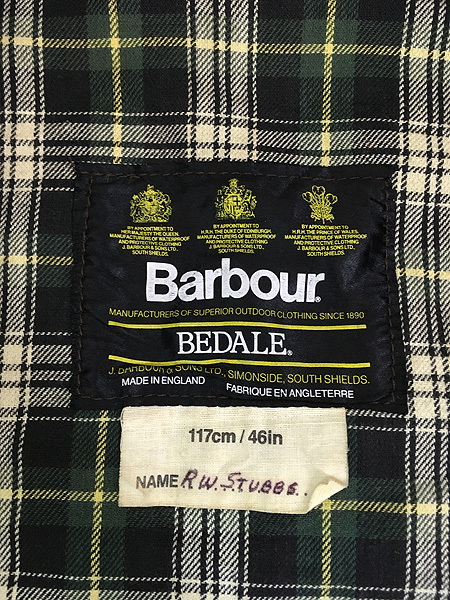 古着 80s 英国製 Barbour 3ワラント 「BEDALE」 旧 4フラップポケット オイルド ワックス ジャケット コート 46_画像8