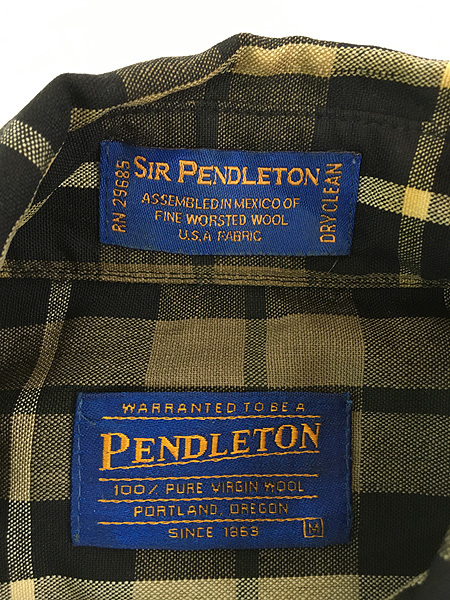 古着 90s Sir Pendleton 好配色 ブラウン チェック BD ライト ウール シャツ M_画像9