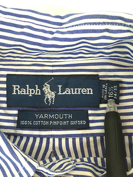 古着 90s Ralph Lauren 「YARMOUTH」 紺×白 ストライプ OXフォード BD シャツ 16 1/2 古着_画像7