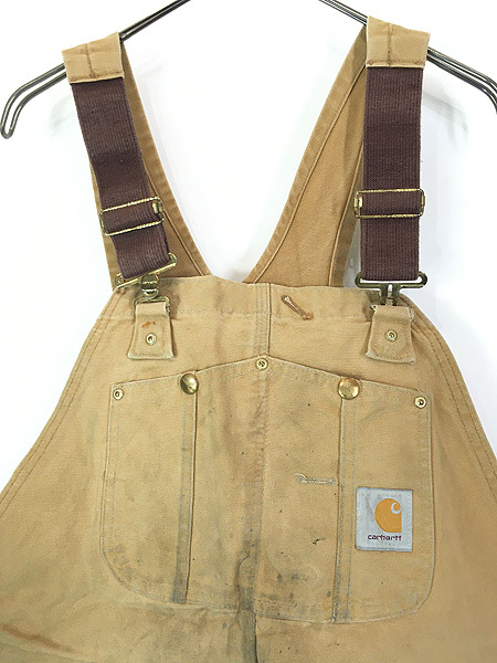 古着 80s USA製 Carhartt ブラウン ダック Wニー ワーク オーバーオール W42 L27 古着_画像2