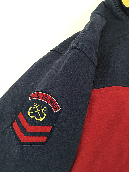 古着 90s TOMMY HILFIGER Navigator 紺×赤 バイカラー ハイネック ハーフジップ 長袖 Tシャツ L 古着_画像6