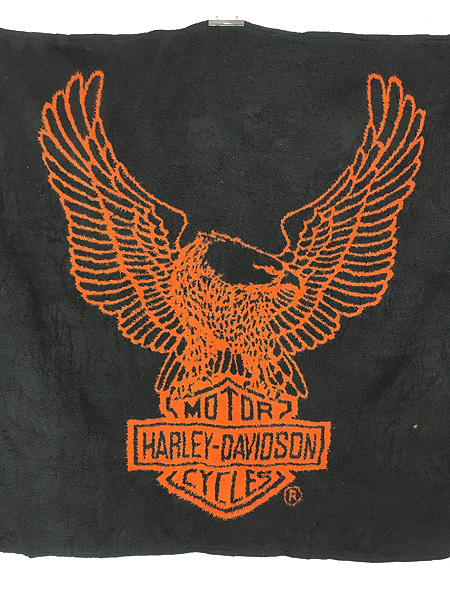 雑貨 古着 90s USA製 HARLEY DAVIDSON イーグル シールド BIG デザイン ブランケット ラグ マット 大判 古着_画像2