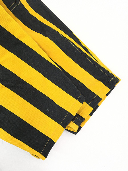  Kids old clothes 90s GAME BIBS futoshi pitch stripe total pattern design overall yellow × black 6M old clothes 