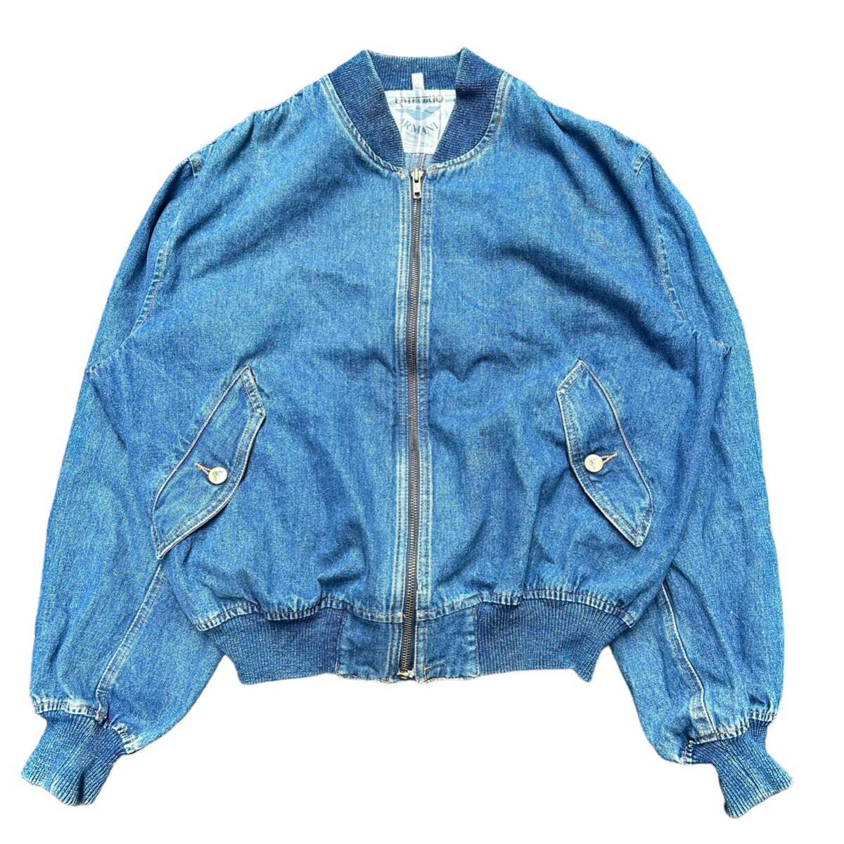 80s EMPORIO ARMANI denim bomber jacket archive アルマーニ import italy design collection jeans military flight 90s rare_画像1