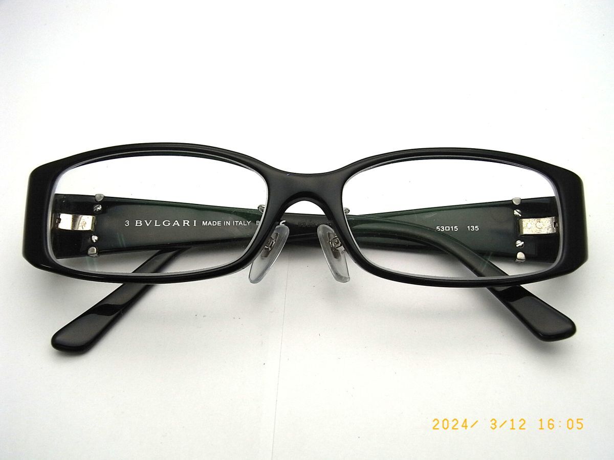 1000円スタート メガネ BVLGARI ブルガリ 53□15 135 ブラック スクエア型 度入り ケース付 ラインストーン 眼鏡 アイウェア WHO X①921_画像2