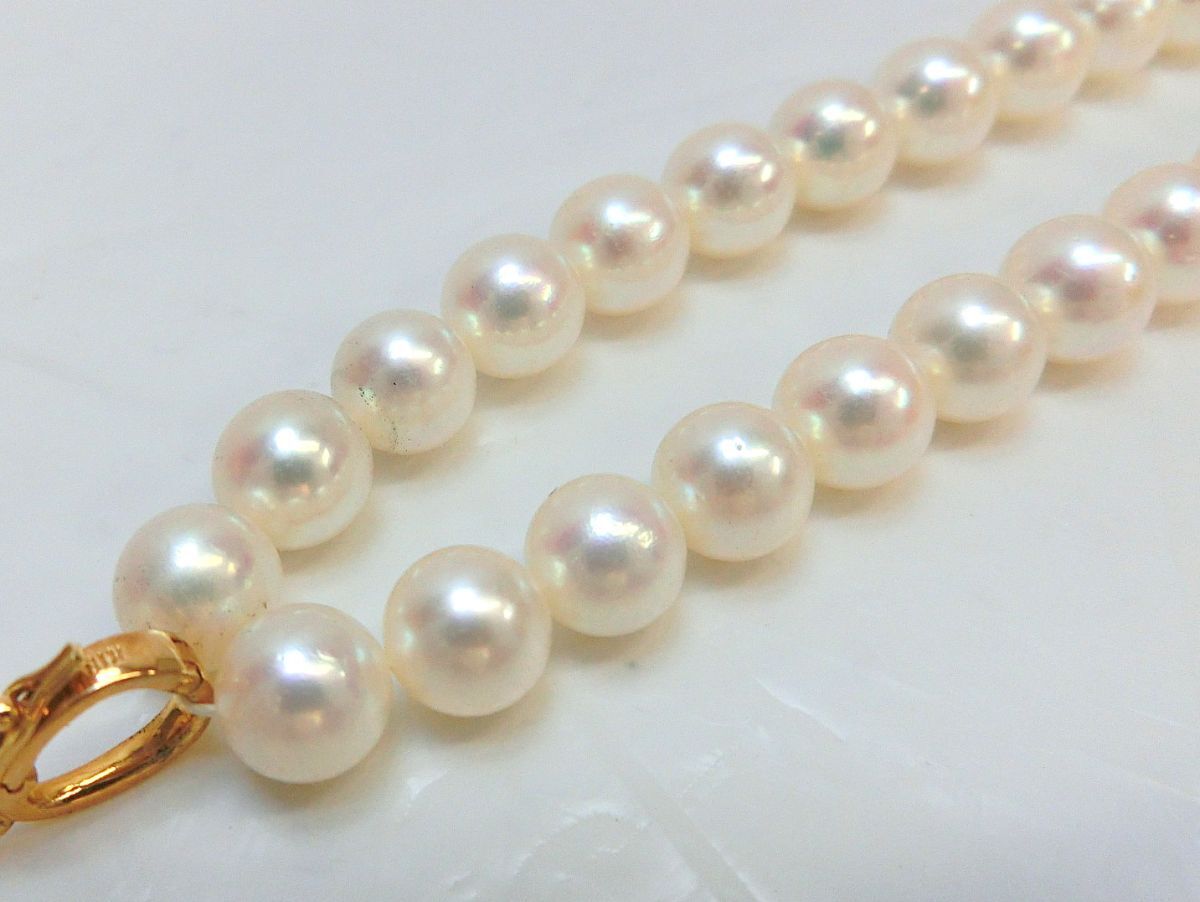 1000円スタート パールネックレス MIKIMOTO ミキモト 真珠 アコヤ? 6Pダイヤ 750/Jka刻印有 総重量約36.3g アクセサリー 紐切れ有 2 X232_画像4