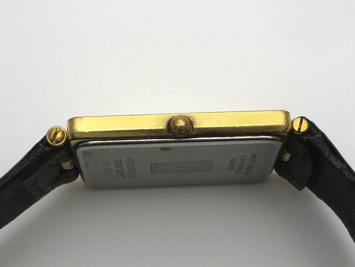 1000円スタート 腕時計 SWISS BANK CORPORATION FINE GOLD 999.9 クオーツ QZ 2針 ゴールド文字盤 レクタンギュラー TEB W60016_画像3