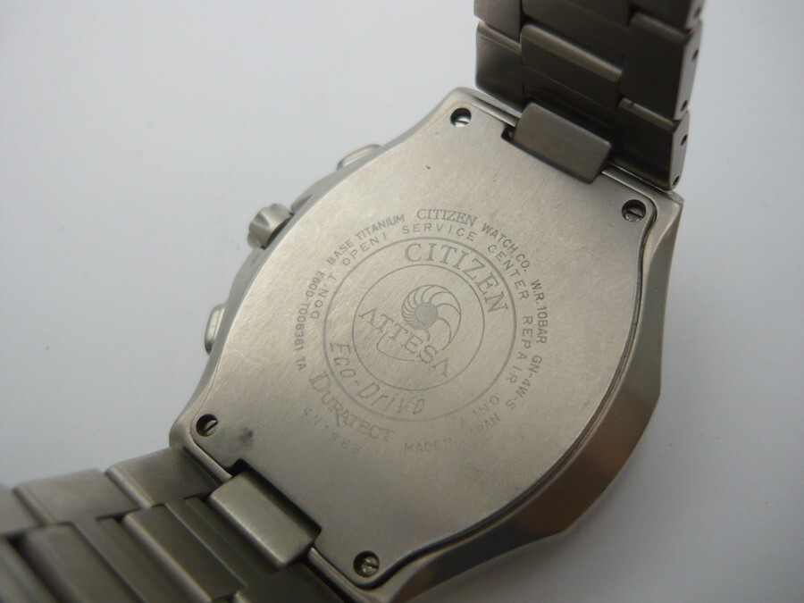 1000円スタート 腕時計 CITIZEN シチズン ATTESA アテッサ エコドライブ E600-T006361 電波ソーラー デイデイト ブラック文字盤 2 X10022_画像6