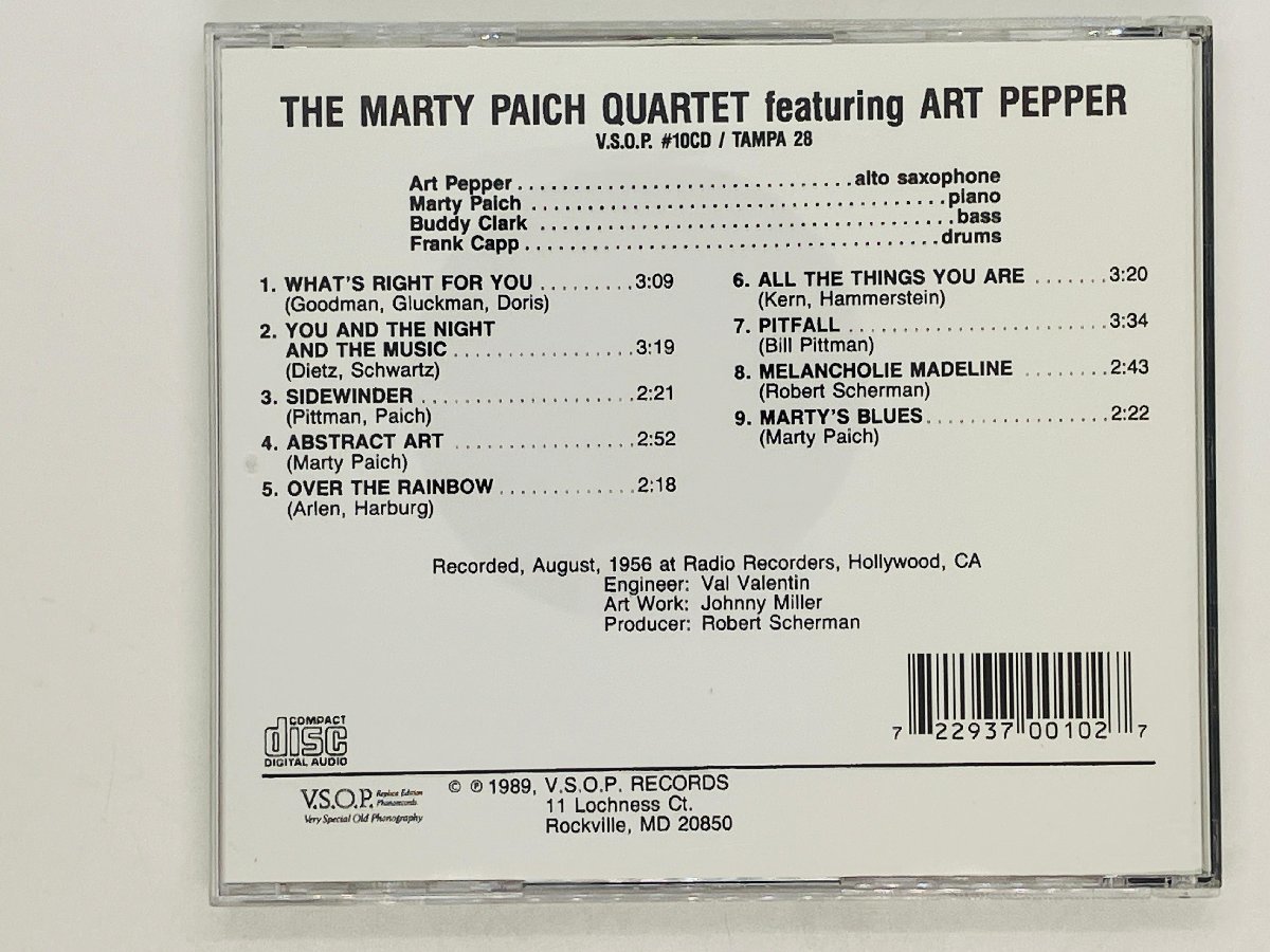 即決CD THE MARTY PAICH QUARTET featuring ART PEPPER / マーティ・ペイチ アート・ペッパー V.S.O.P. #10CD TAMPA 28 U01の画像2