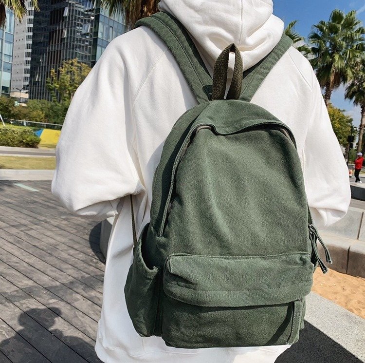 新品 ヴィンテージ キャンバス バックパック 帆布 リュック Canvas Backpack オリーブグリーン色【送料無料】_画像2