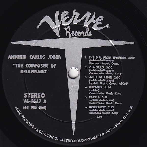 米国LP☆ ANTONIO CARLOS JOBIM The Composer Of Desafinado, Plays（Grammophon Verve V6-8547）アントニオカルロスジョビン イパネマの娘の画像4