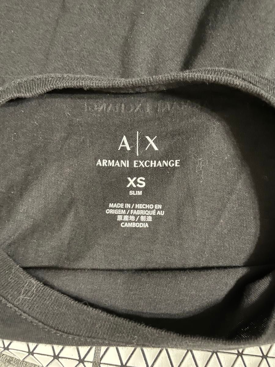 美品 アルマーニエクスチェンジ ARMANI EXCHANGE A|X コットン ロゴ 長袖 ロンT シャツ メンズ黒ブラックXS