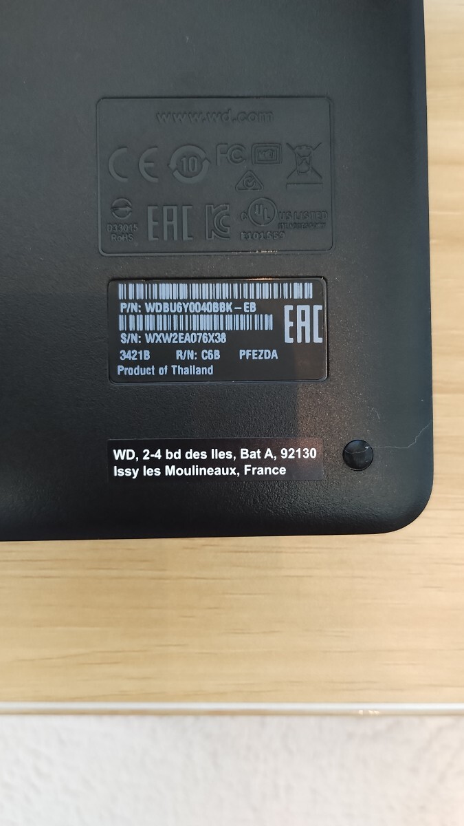 【ジャンク品】ウエスタンデジタル(Western Digital) WD ポータブルHDD 4TB USB3.0 ブラック WD Elements Portable WDBU6Y0040BBK-WESN_画像2