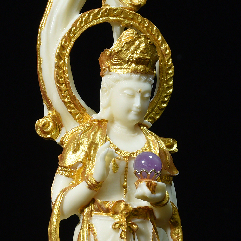 象牙椰子彫刻　観音菩薩　観音様　紫水晶　アメジスト　仏教　仏像_画像7