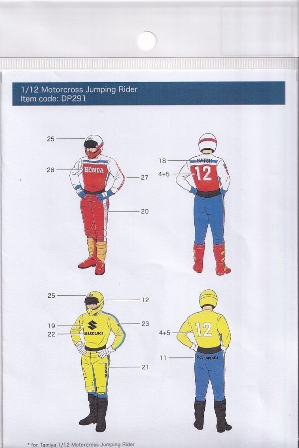 1／12 モトクロス ライダーデカールのみ オートバイ タミヤ ホンダ スズキ ジャンピングライダーDP291_画像3