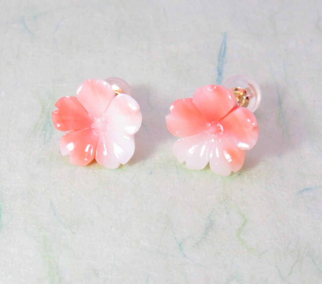 宝石珊瑚　さんご　桜の花　アクセサリージュエリー　ピアス　コ－ラルジュン　YH－0237_画像4