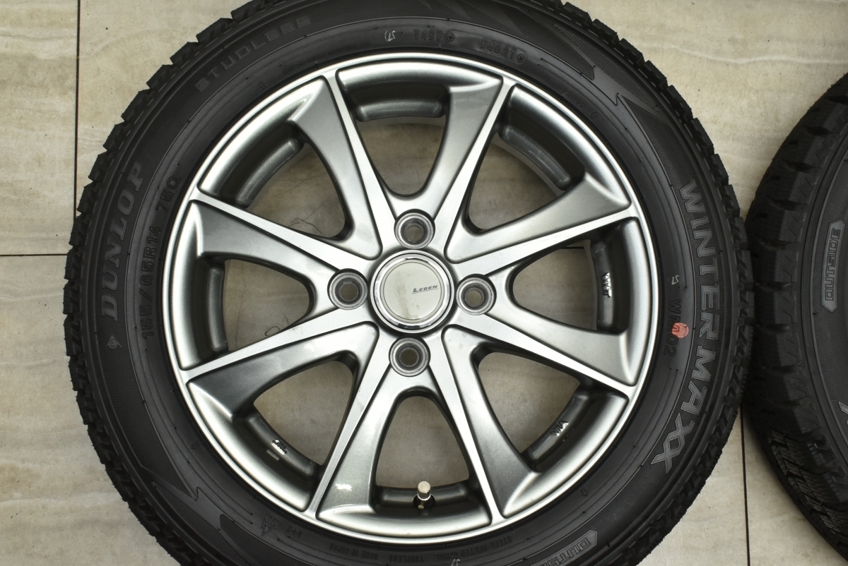 【超バリ溝】LEBEN 14in 4.5J +45 PCD100 ダンロップ ウィンターマックス WM02 155/65R14 N-BOX ワゴンR アルト タント ムーヴ デリカミニ_画像3