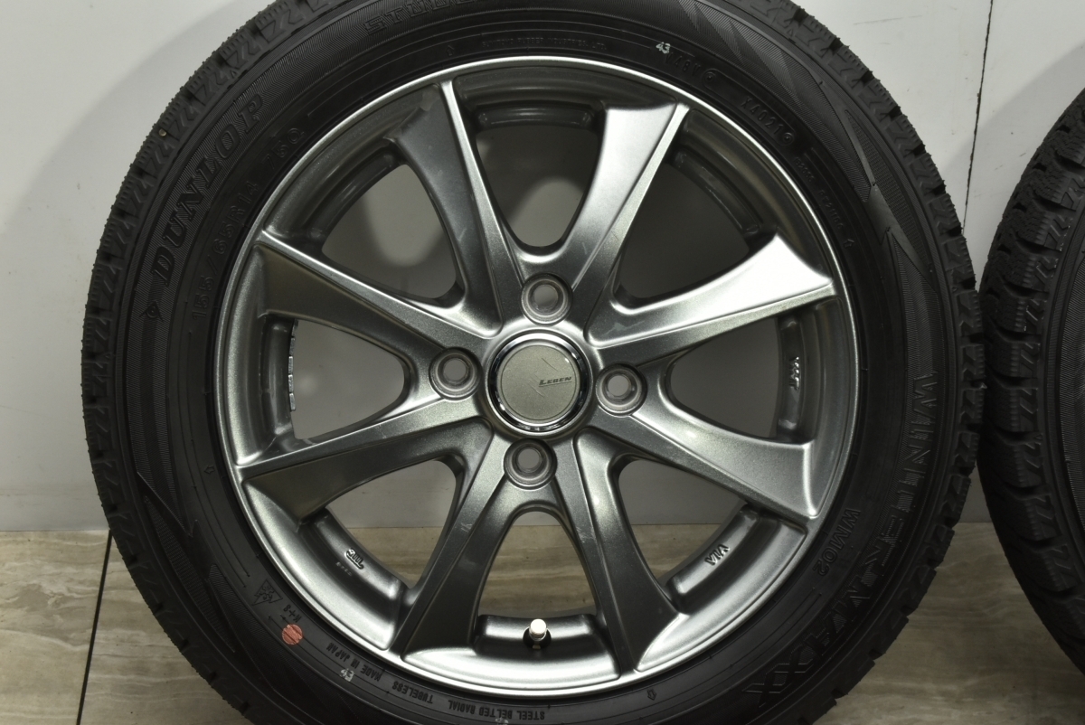 【超バリ溝】LEBEN 14in 4.5J +45 PCD100 ダンロップ ウィンターマックス WM02 155/65R14 N-BOX ワゴンR アルト タント ムーヴ デリカミニ_画像5