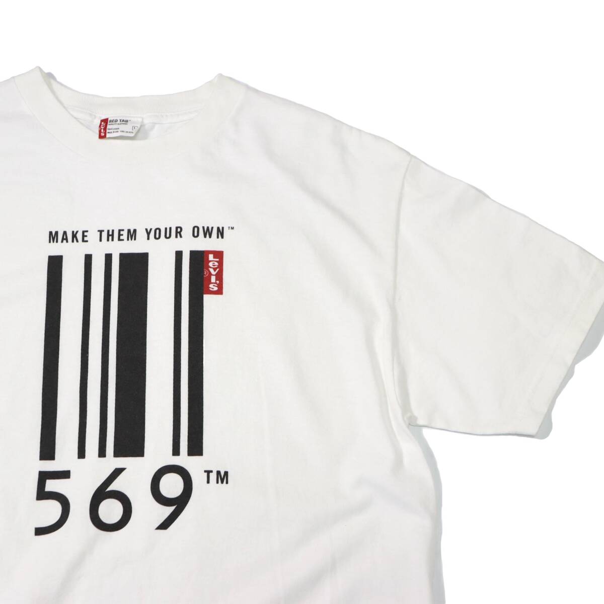 [L] 90s Levi's 569 プリント Tシャツ USA製 ホワイト 白 Red Tab リーバイス バギー 企業 ビンテージ vintage_画像3