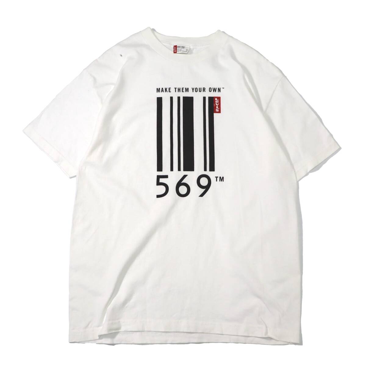 [L] 90s Levi's 569 プリント Tシャツ USA製 ホワイト 白 Red Tab リーバイス バギー 企業 ビンテージ vintage_画像1