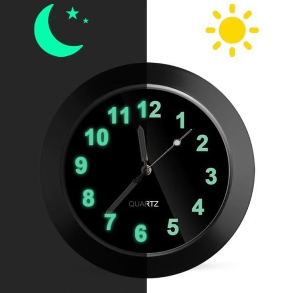 車載 簡単取り付け 時計 クロームブラック 黒 車内 カークロック 発光 自動車 クォーツ アクセサリー カスタム 電池式 コンパクト アナログ_画像3