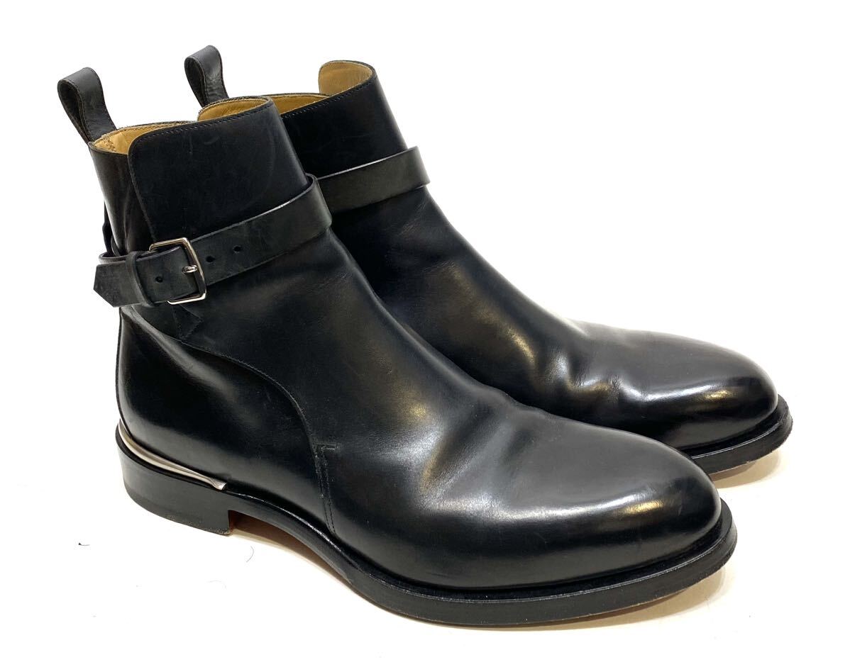 HERMES MENS ベルトストラップ レザーアンクルブーツ エルメス チェルシーboots ジョッパーブーツ ブラック 黒 40 イタリア製 ドレス_画像3