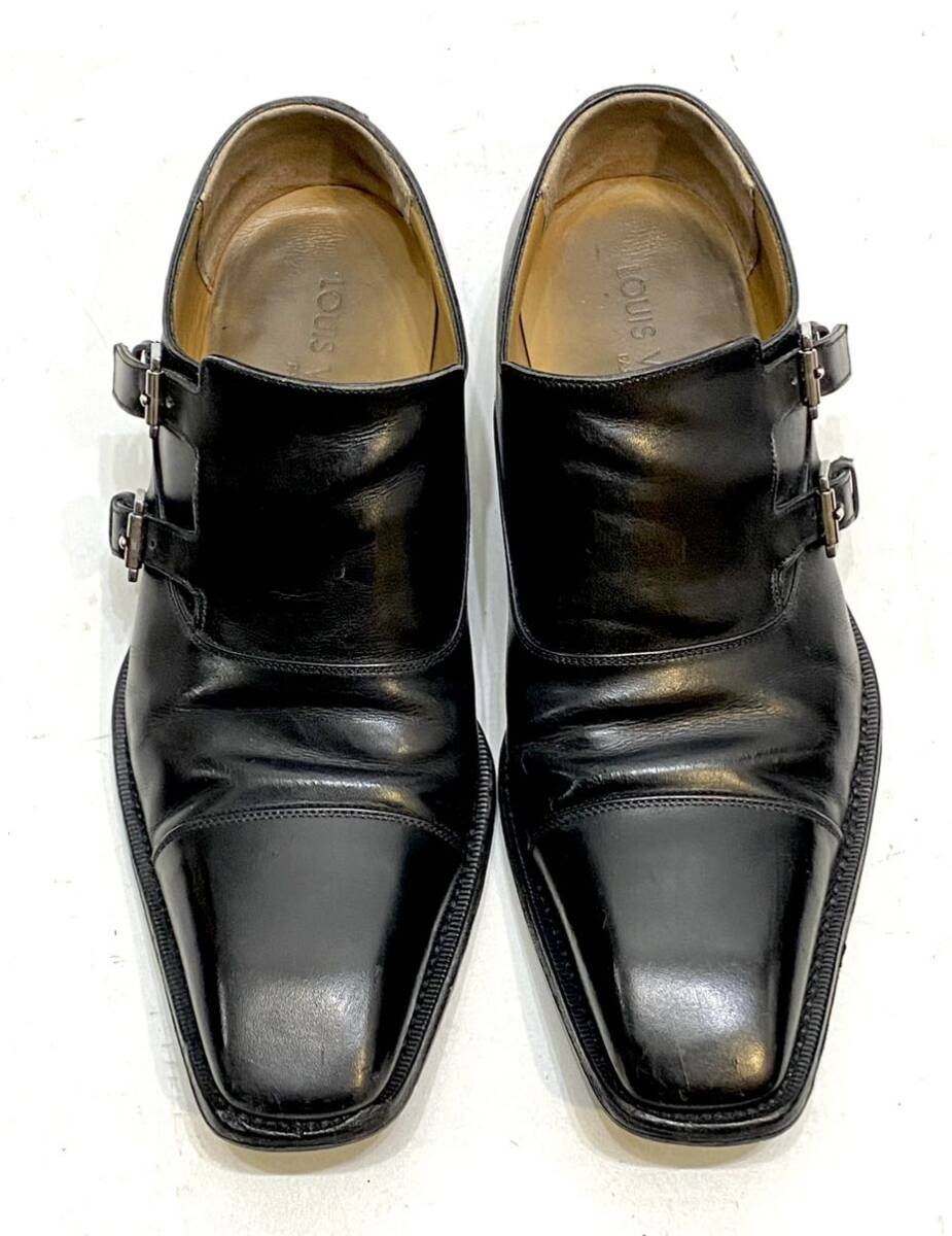 LOUIS VUITTON MENS ダブルモンクストラップ レザーシューズ ルイヴィトン 革靴 ドレスshoes ビジネス ブラック 7 イタリア製 26cm_画像3