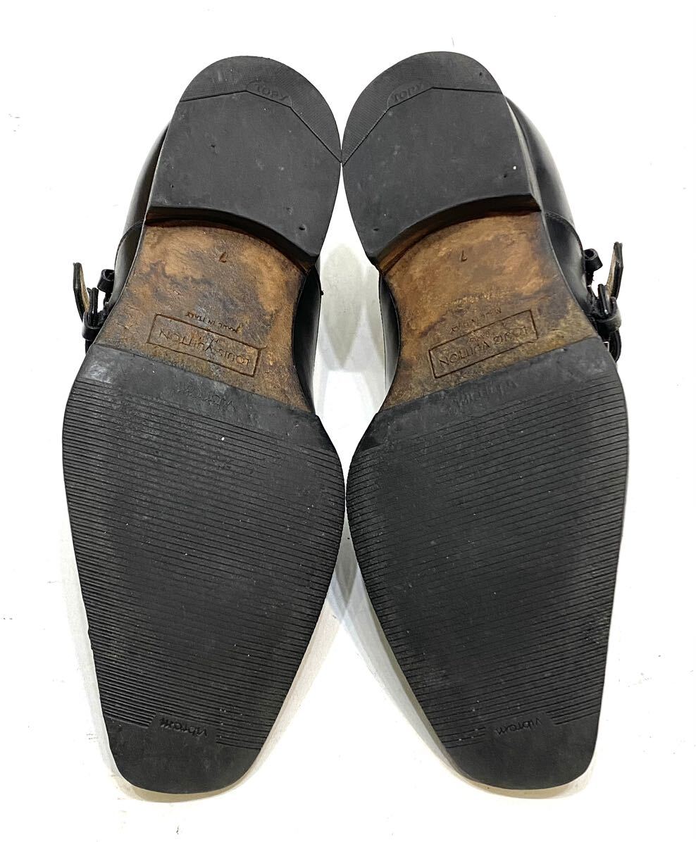 LOUIS VUITTON MENS ダブルモンクストラップ レザーシューズ ルイヴィトン 革靴 ドレスshoes ビジネス ブラック 7 イタリア製 26cm_画像9
