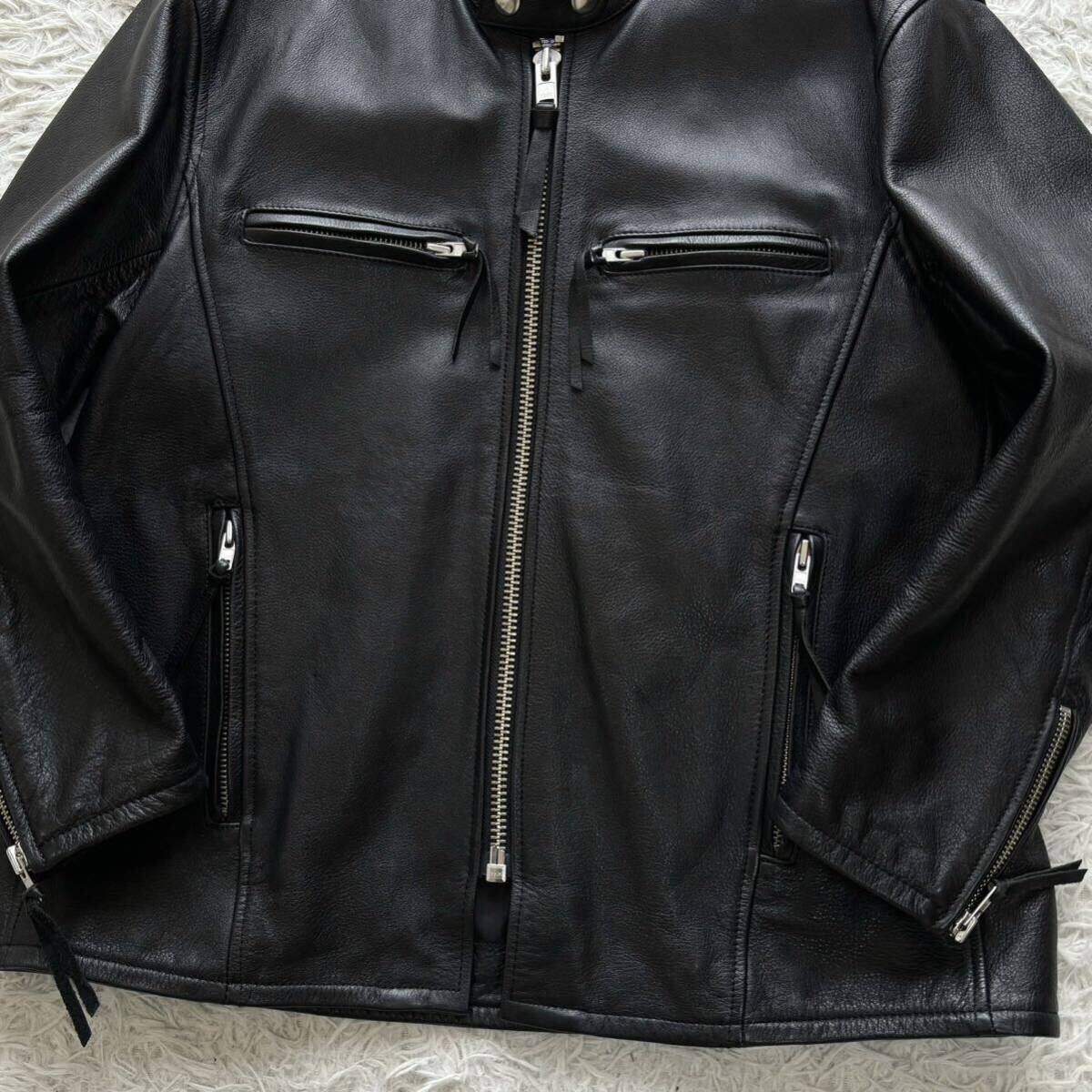 希少LLサイズ◎カドヤ KADOYA K's LEATHER シングル ライダースジャケット カウレザー 牛革 バイカー ジップ ブルゾン ブラック 黒 メンズ_画像4