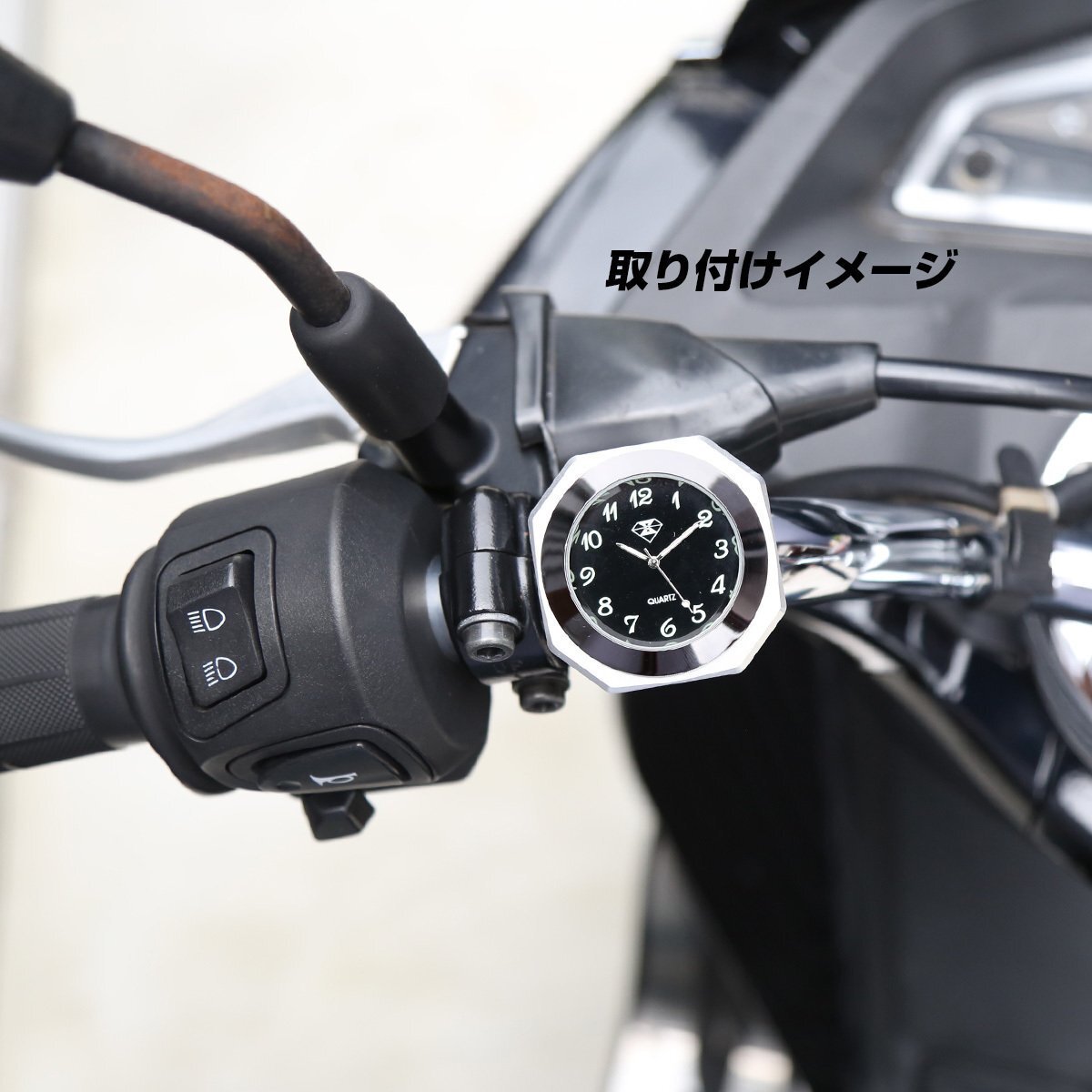 バイク用 アナログ時計 レッド 夜光 ハンドル取付 アルミCNC削り出し 自転車 バーマウント 生活防水 S-766R_画像5