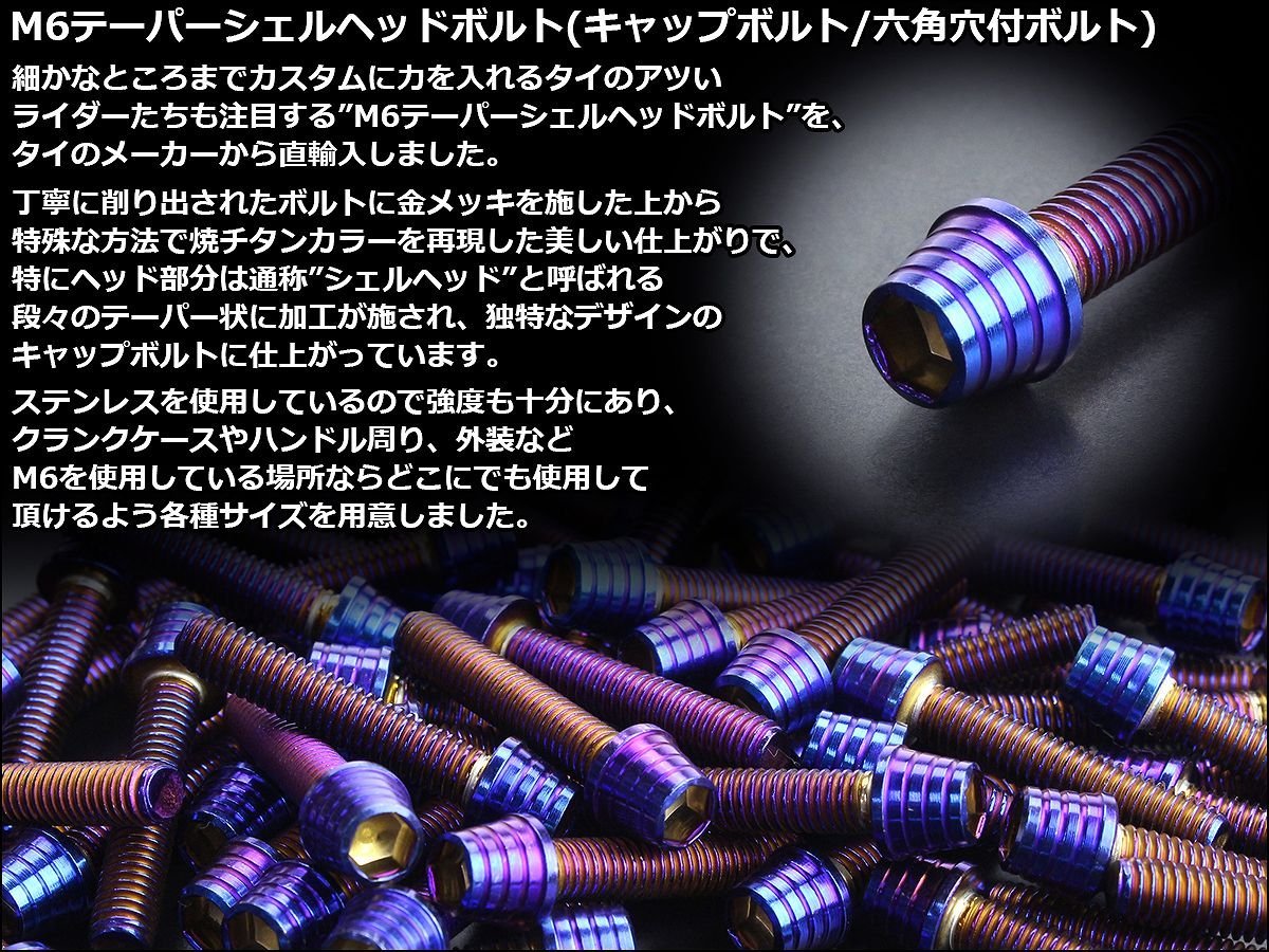 M6×15mm ステンレス テーパーシェルヘッドボルト キャップボルト クランクケース等エンジン周りに 焼チタンカラー TB0367の画像3